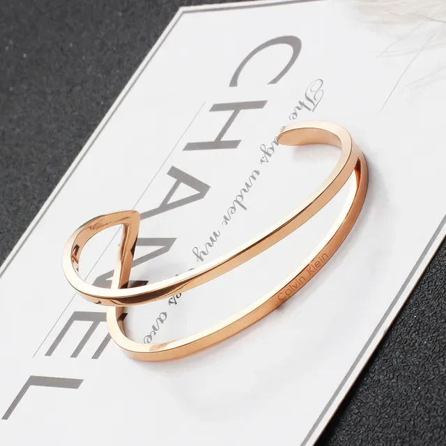 Gold Gray Double-Band Open Cuff Bracelet 2
