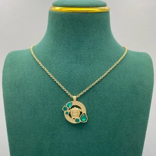 Collier Chaîne Dorée Verte avec Pendentif Circulaire