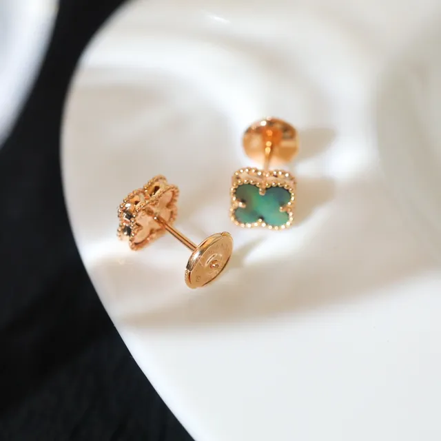 Gold Green Clover-Shaped Beaded Border Earrings 6