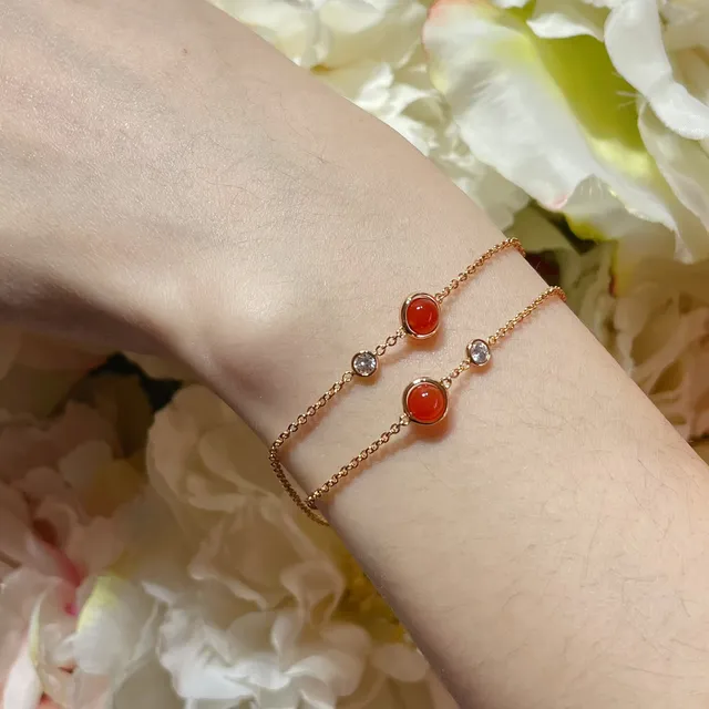 Gold Orange Double-Chain Cabochon-Set Spheres Bracelet 8