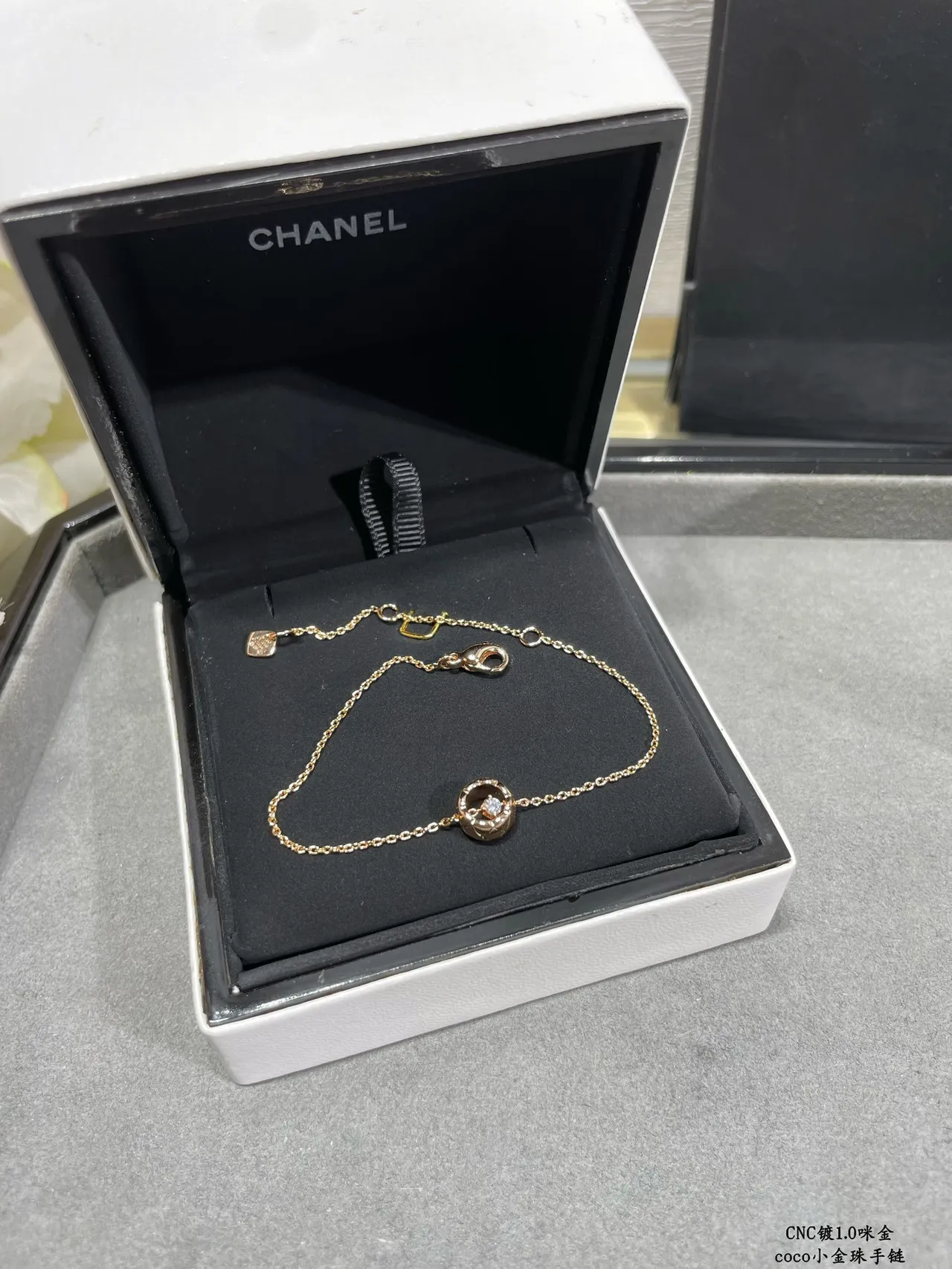 Gold Orange Thin Chain Round Pendant Bracelet 2