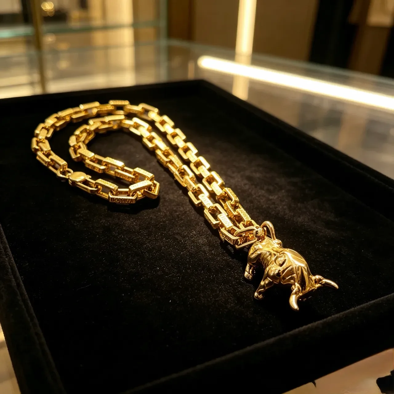 Gold Rectangular Link Chain Necklace 5