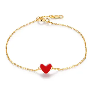 Pulsera de cadena dorada roja con charm de corazón esmaltado