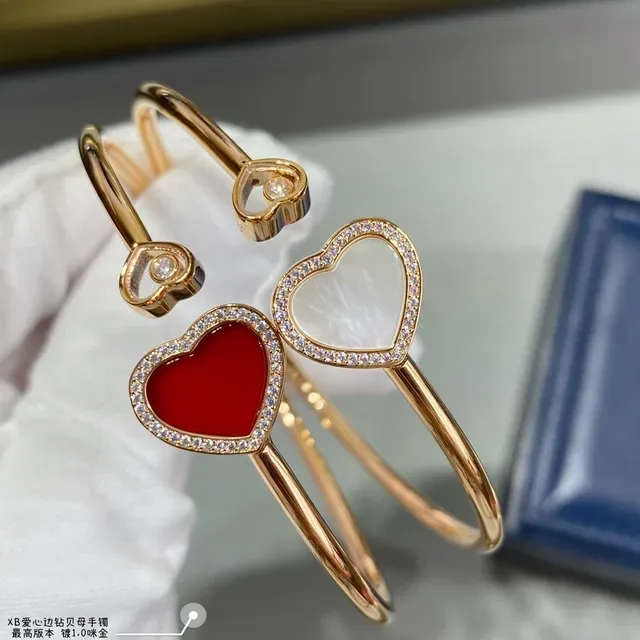 Gold Red Heart-Shaped Pavé-Set Bracelet 7