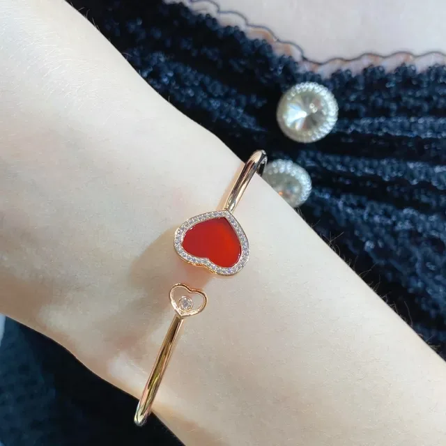Gold Red Heart-Shaped Pavé-Set Bracelet 8
