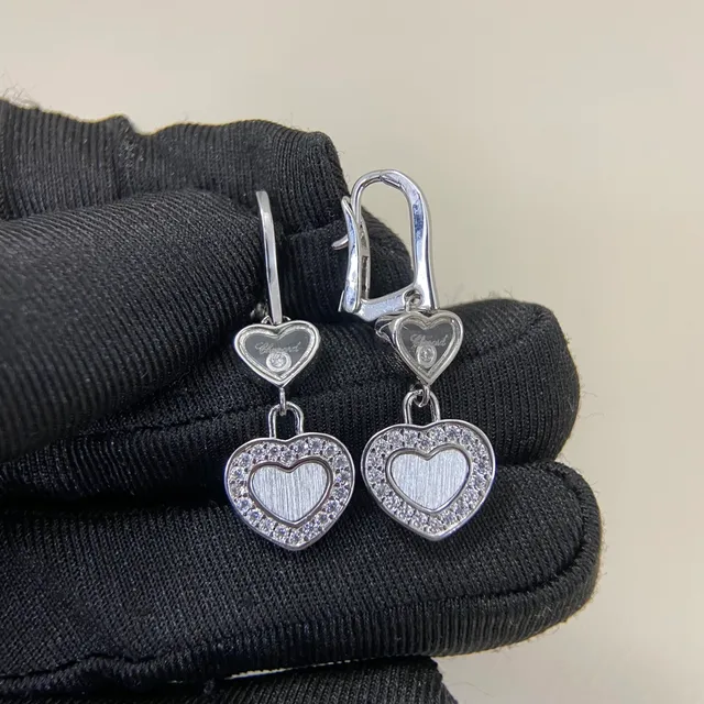 Gold Silver Double-Heart Dangle Pavé Crystal Border Earrings 3