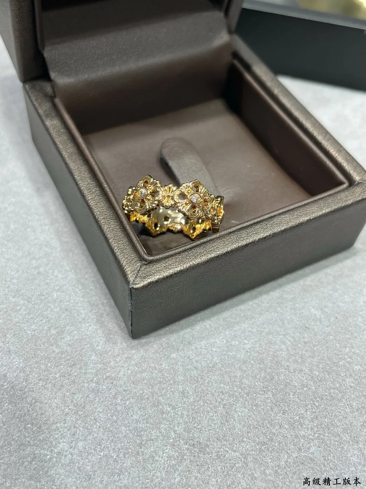 Gold Silver Floral Motif Enamel-Accented Ring 5