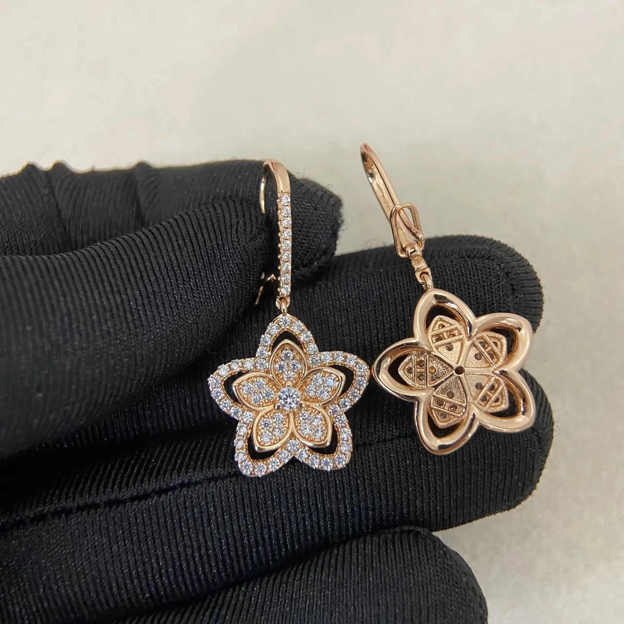Gold Silver Flower-Shaped Pavé-Set Earrings 5