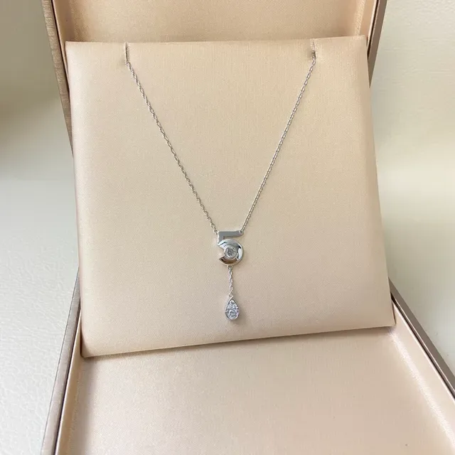 Gold Silver Numeral '5' Pendant Teardrop Dangle Necklace 5