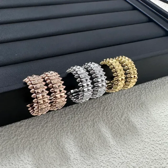 Gold Silver Studded Pyramid Studs Earrings 3