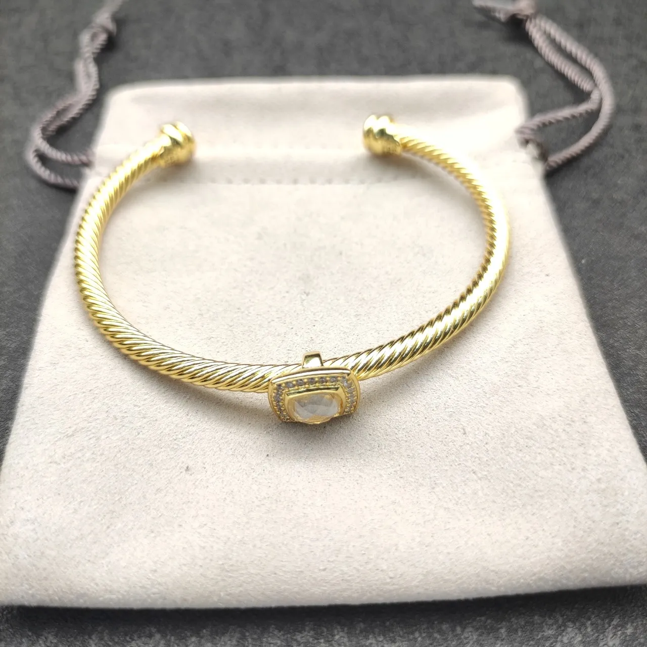 Gold Silver Twisted Rope Wire Open Cuff Bracelet 6