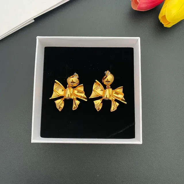 Gold-Tone Bow Motif Pearl-Accented Earrings 8