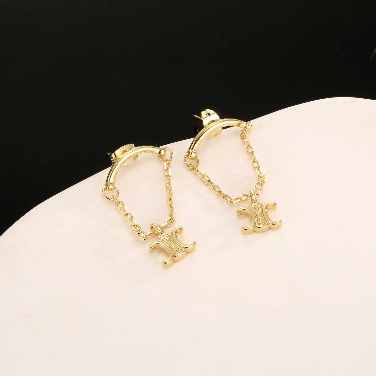 Gold-Tone Chain-Dangle Monogram-Charm Hoop Post Earrings 3