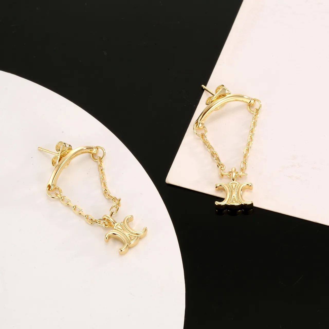 Gold-Tone Chain-Dangle Monogram-Charm Hoop Post Earrings 6