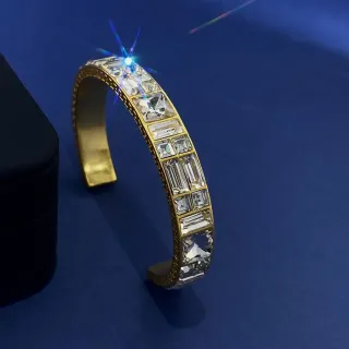 Gold-Tone Channel-Set Baguette and Princess-Cut Crystal Cuff Bracelet