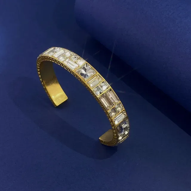 Gold-Tone Channel-Set Baguette and Princess-Cut Crystal Cuff Bracelet 3
