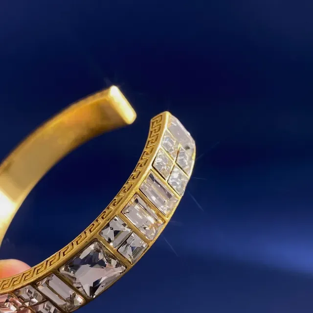 Gold-Tone Channel-Set Baguette and Princess-Cut Crystal Cuff Bracelet 4