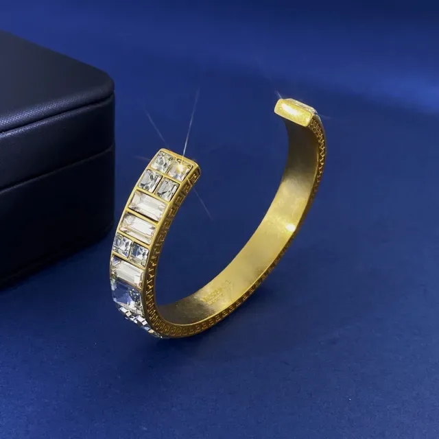 Gold-Tone Channel-Set Baguette and Princess-Cut Crystal Cuff Bracelet 5