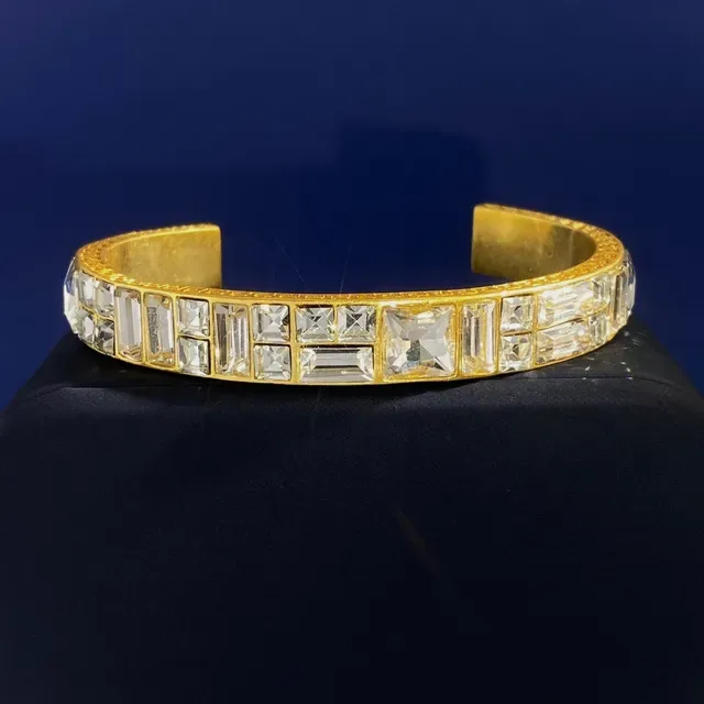 Gold-Tone Channel-Set Baguette and Princess-Cut Crystal Cuff Bracelet 6