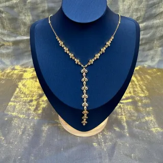 Collier Cristal Goutte Florale en Y Doré