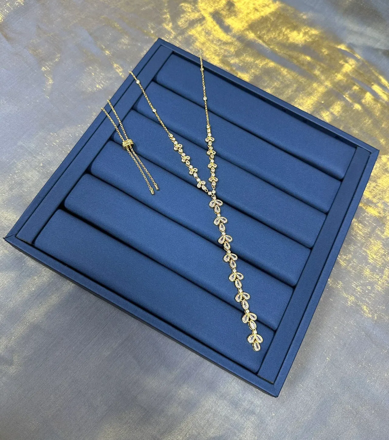 Gold-Tone Crystal Teardrop Floral Y-Shape Necklace 7