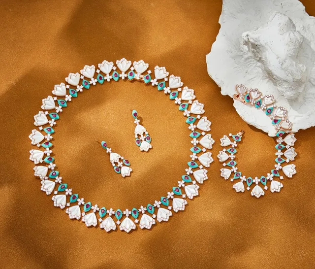 Gold-Tone Enamel and Gemstone Floral Collar Necklace 3