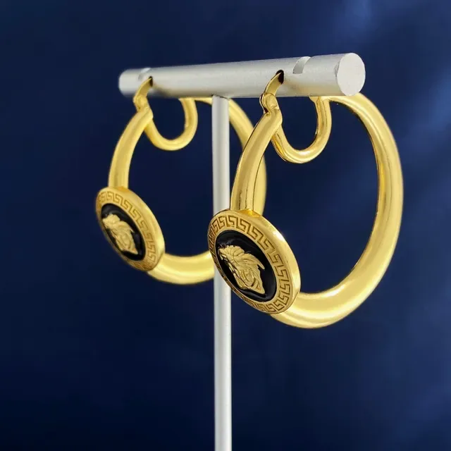 Gold-Tone Medusa Medallion Hoop Earrings 7
