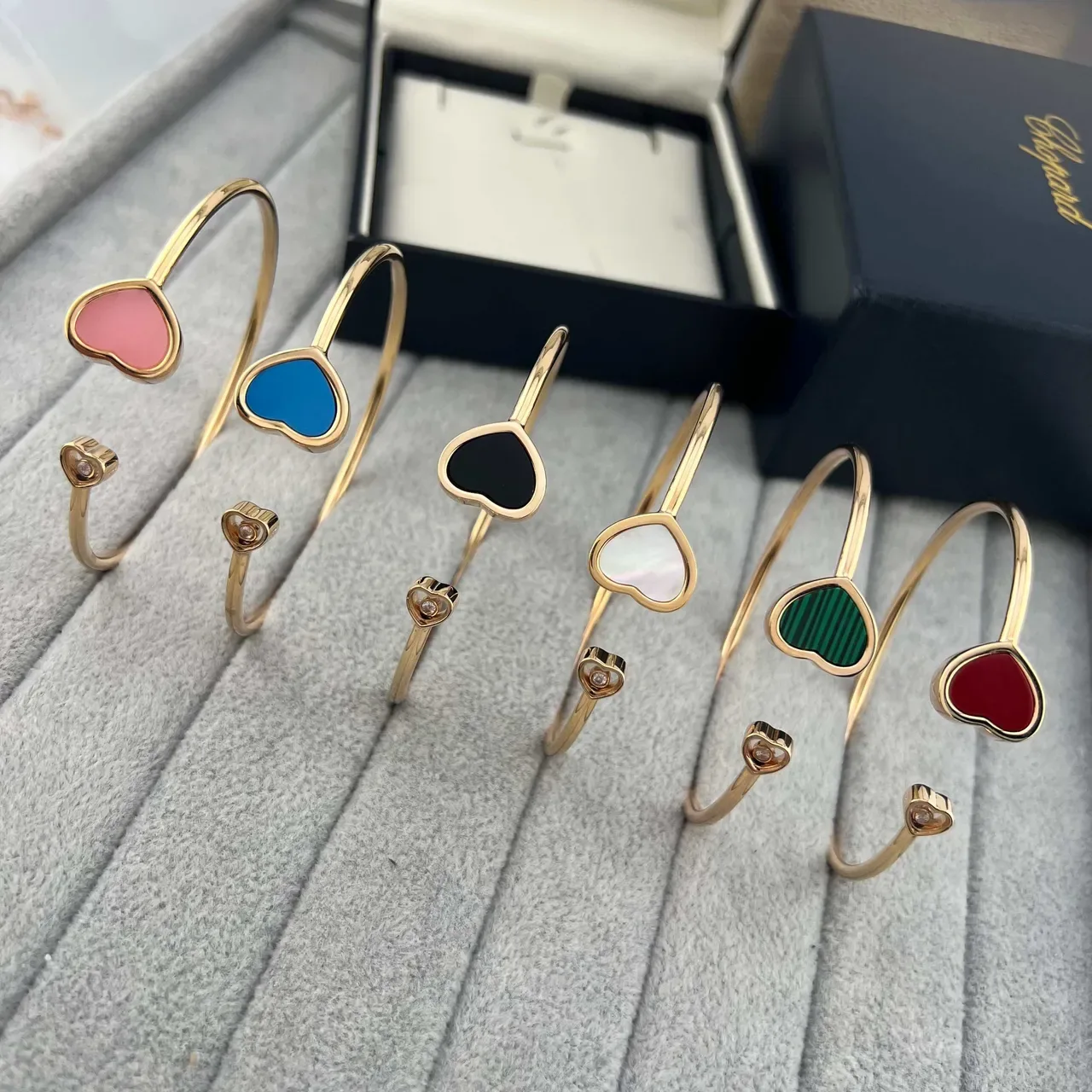 Gold-Tone Open-Cuff Heart Inlay Bracelets 2