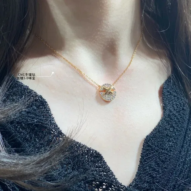 Gold-Tone Pavé X Motif Pendant Necklace 8