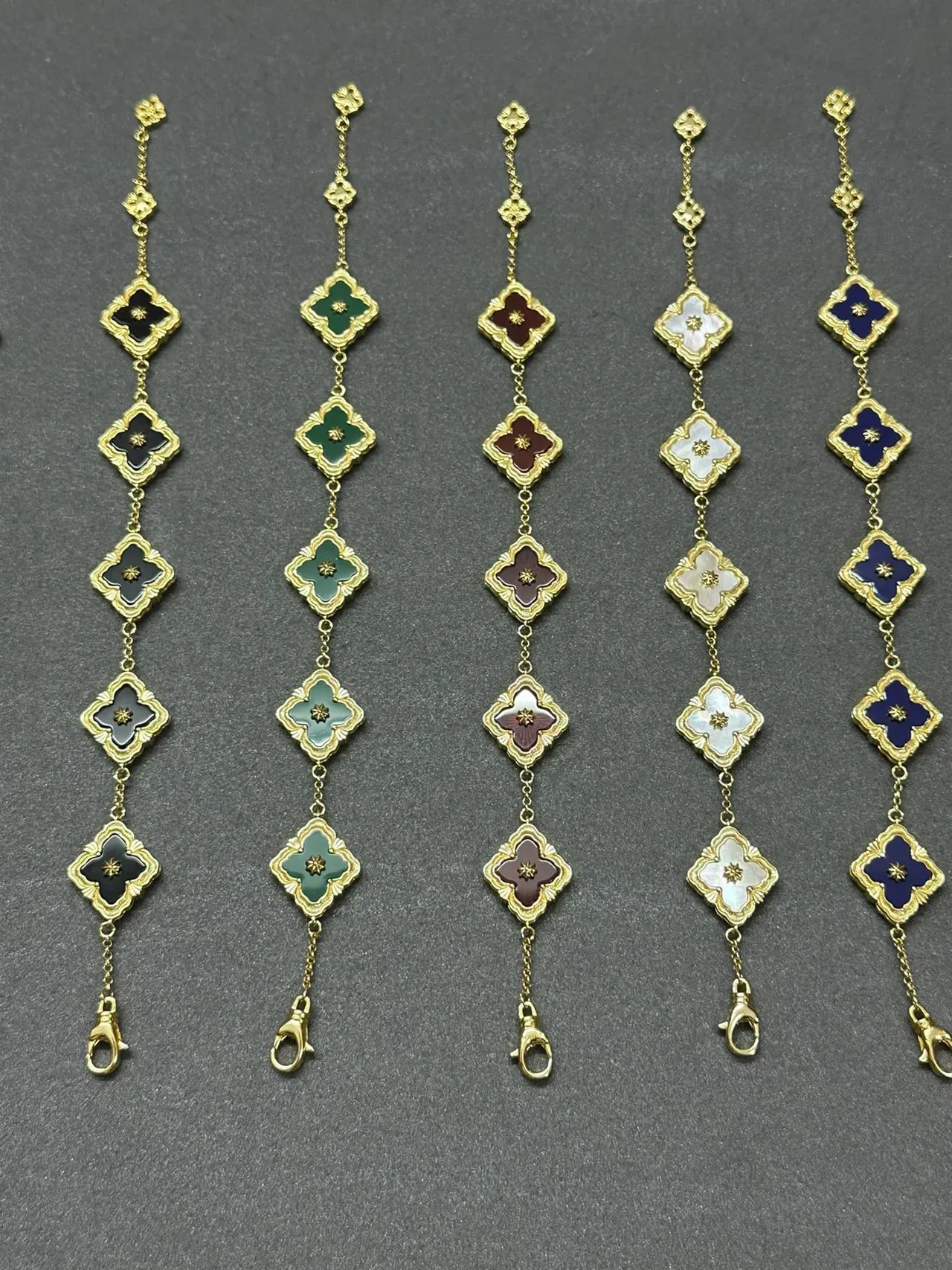 Gold-Tone Quatrefoil Enamel Charm Chain Bracelets 5