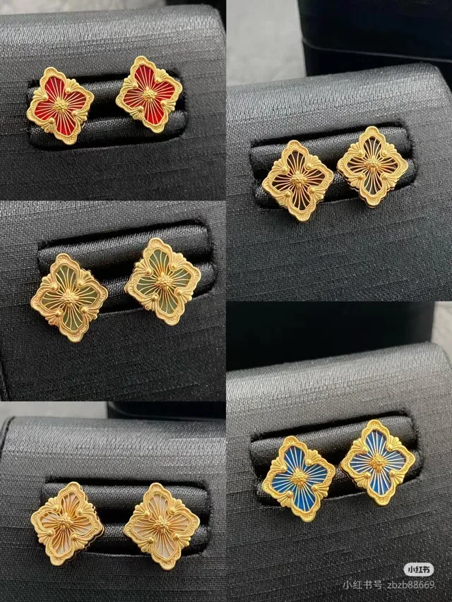 সোনালি রঙের ইনামেল ফুলের ক্লিপ-অন ইয়াররিংস 2