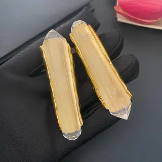 Joias de Cristal Transparente Facetado com Bordas Fluted em Ouro