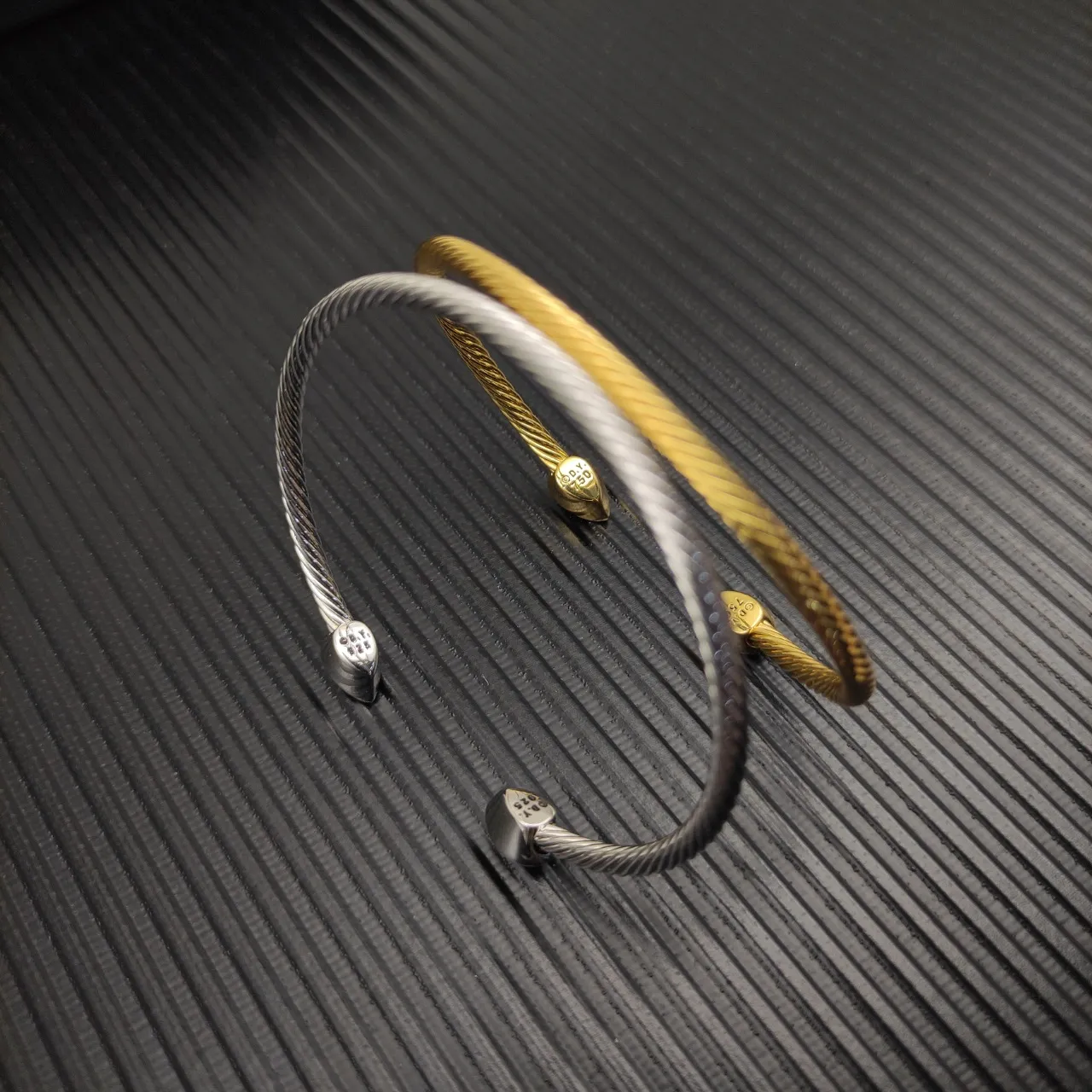 Gold Transparent Twisted Rope Cable Pear-Shaped Bezel-Set Stones Bracelet 3