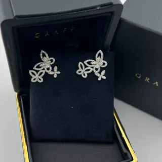 Graff Prata Preto Borboleta Motivo Pavé-Set Brincos
