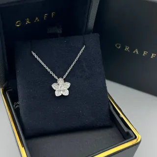 Graff Collier Pendentif Fleur Argenté Noir Pierres Pavé