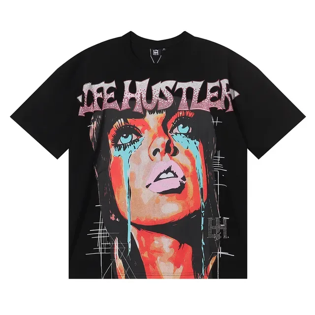 Camiseta oversized estampado gráfico con strass en la espalda 6