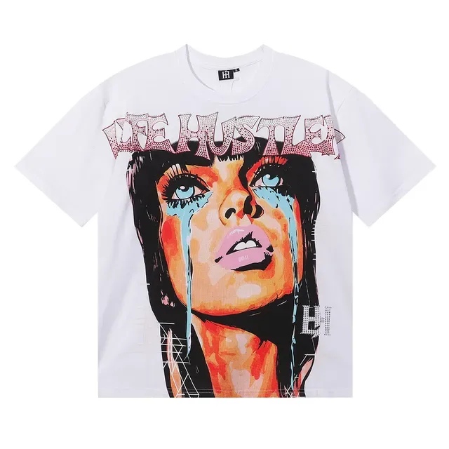 Camiseta oversized estampado gráfico con strass en la espalda 8