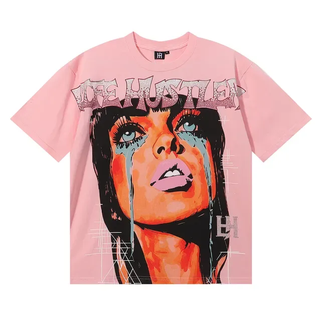 Camiseta oversized estampado gráfico con strass en la espalda 10
