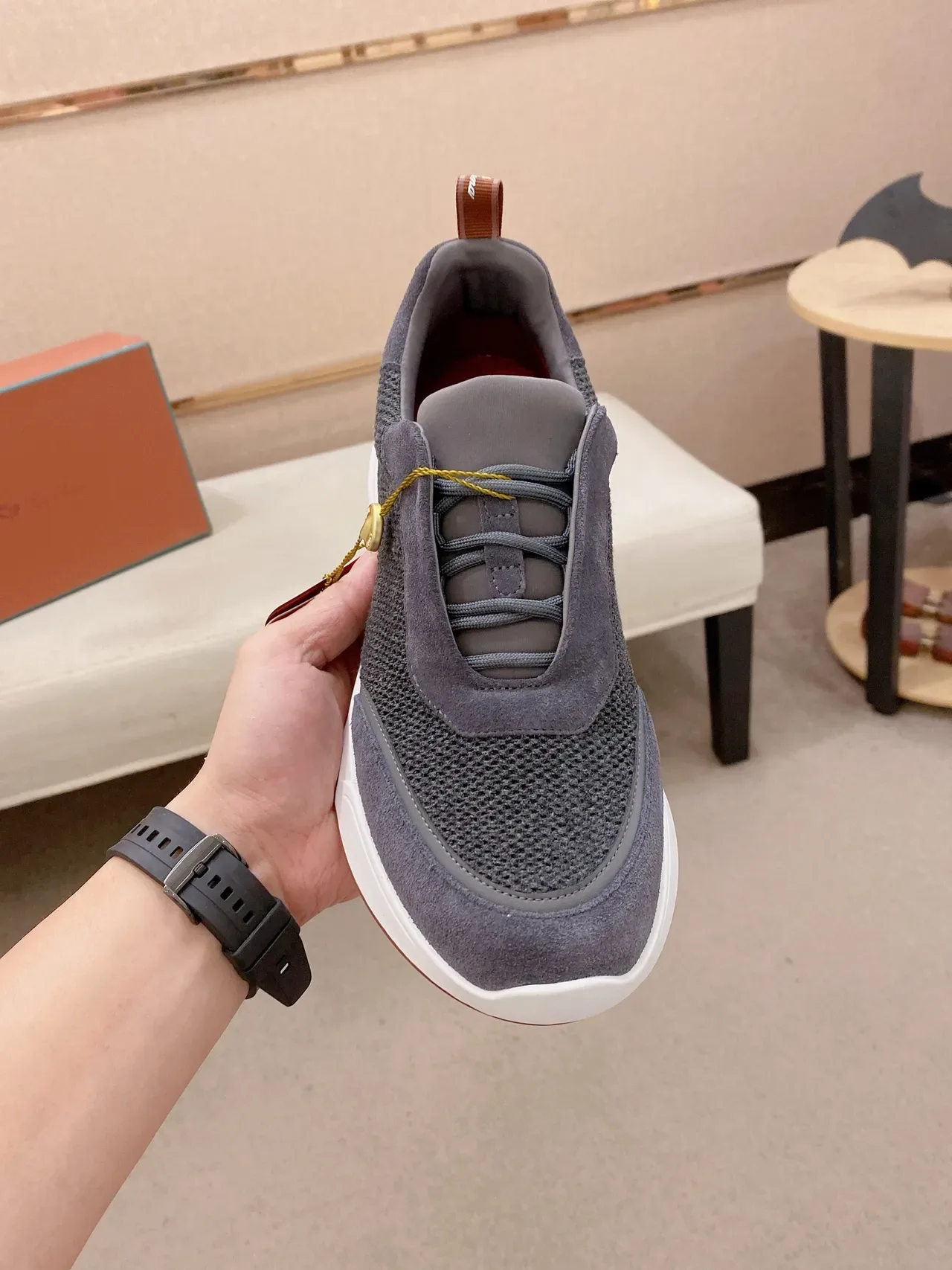 Gray and Black Mesh-Suede Slip-On Sneaker 5