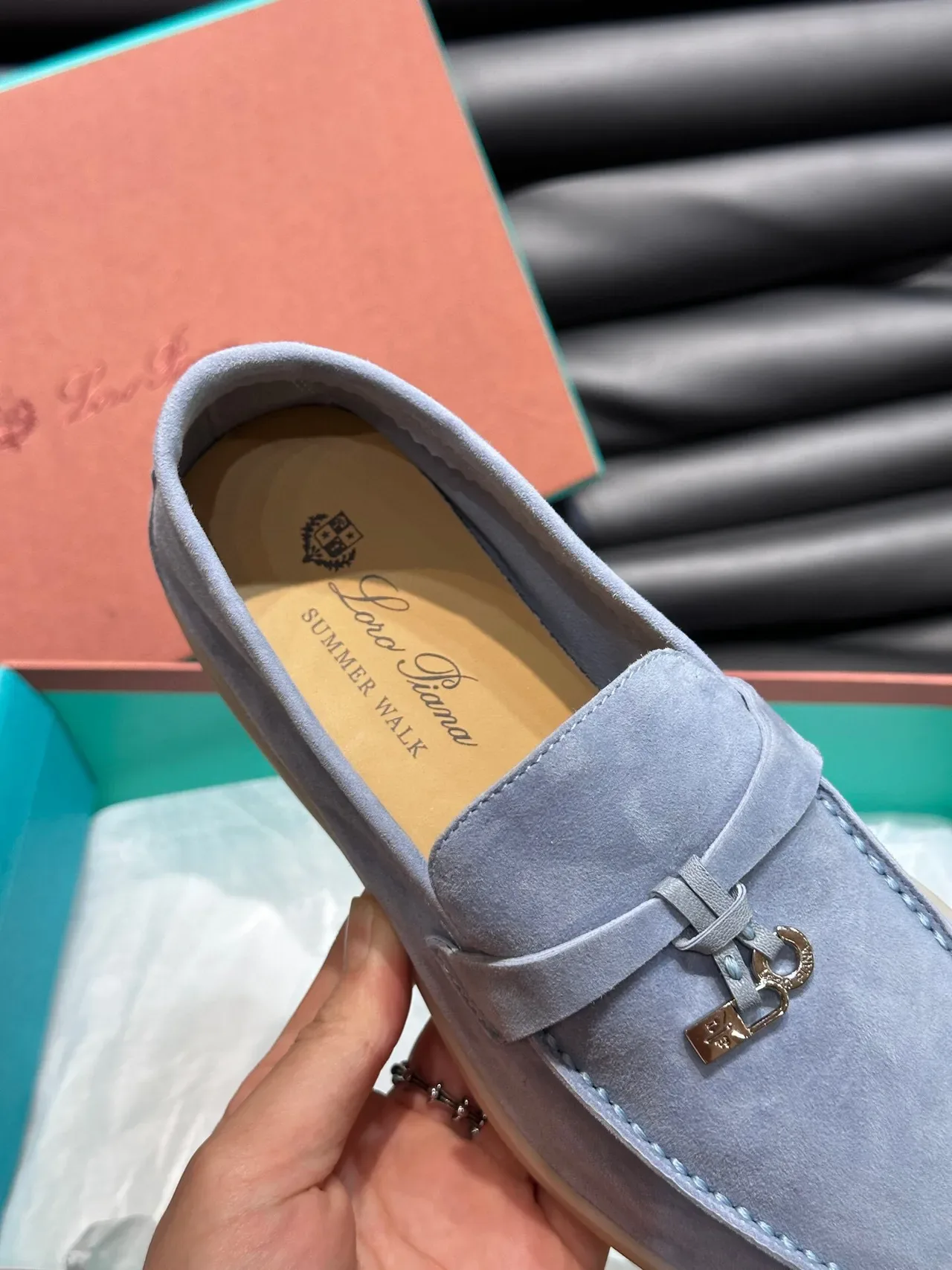 Gray Beige Suede Upper Metal Strap Buckle Loafer 8