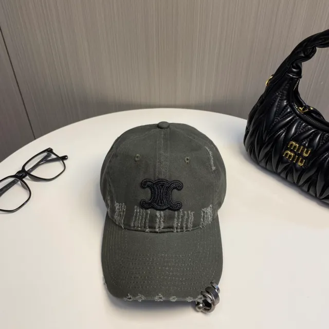 Gray Black Distressed Denim-Like Fabric Embroidered Monogram Logo Baseball Cap 2