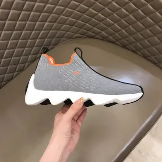 Gray Orange Knit Slip-On Wavy Midsole Sneakers