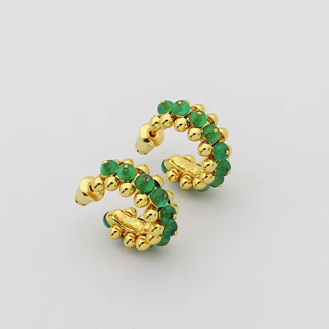 Green Gold Spiked Beaded Earrings 6