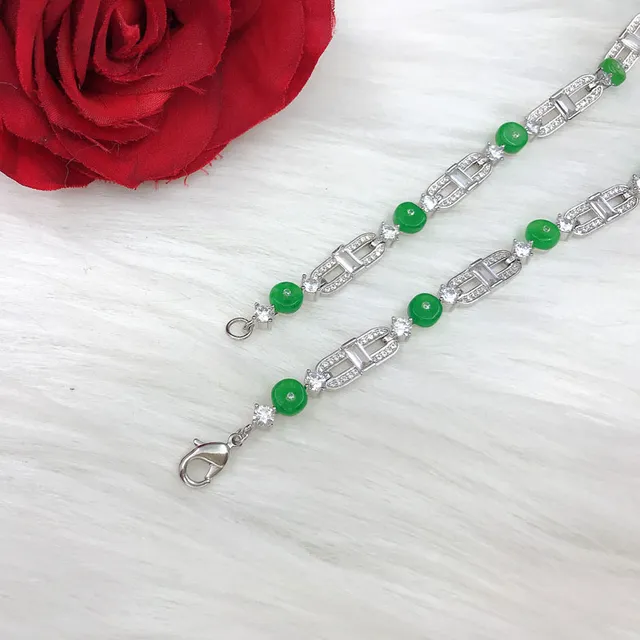 Green Silver Floral-Pot Pendant Cabochon Beads Necklace 3