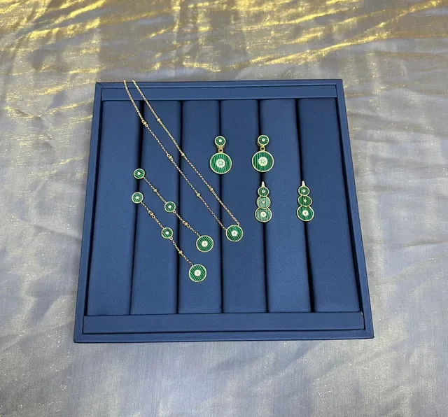 Green Striped Enamel and Crystal Drop Earrings 6