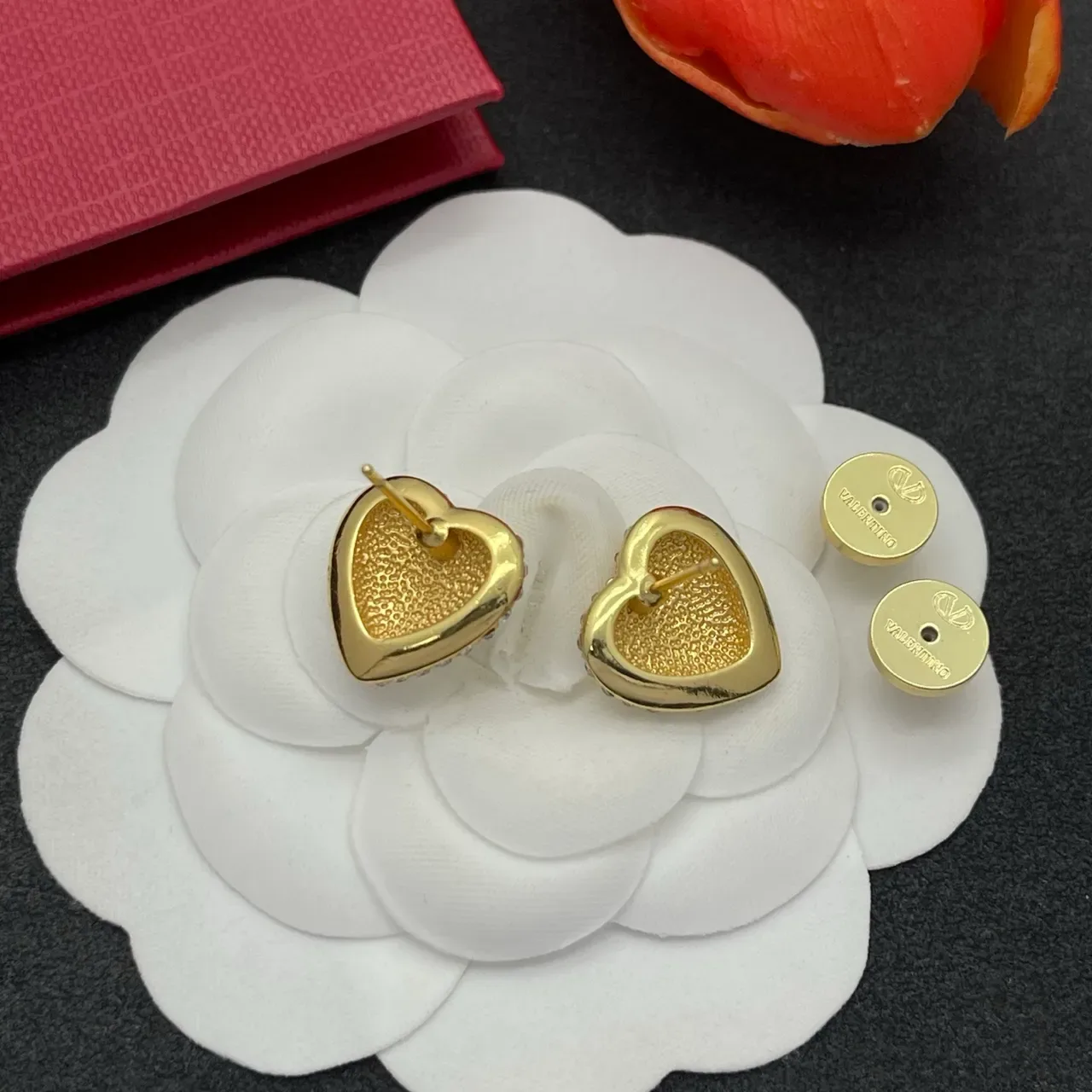 Heart-Shaped Pave-Crystal Gold-Tone Earrings 3