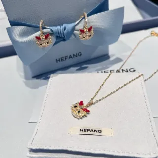 HEFANG Collier pendentif cristal émaillé rouge en ton doré