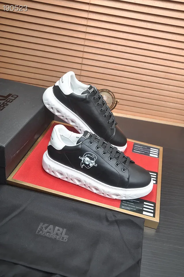 Karl Lagerfeld Black White Leather Upper Sculpted Lattice Sole Lifestyle Sneakers 8