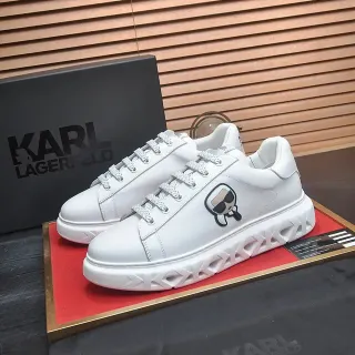 Karl Lagerfeld حذاء رياضي أسلوب حياة بأعلى مصنوع من الجلد الأبيض ونعل منحوت هندسي