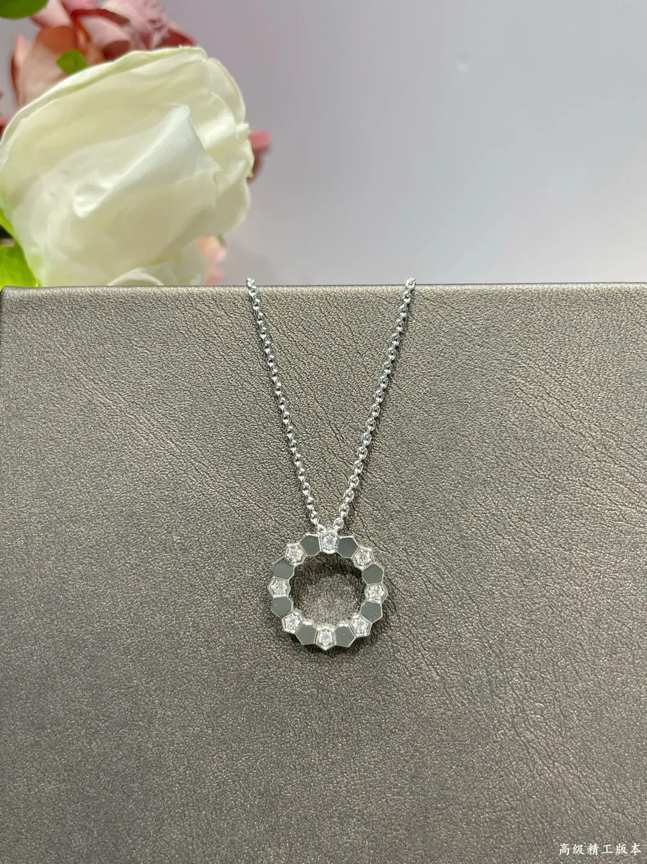 Layered Circular Pave-Set Stone Pendant Necklaces 3